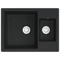 Miniatyr av produktbild för Diskho med bräddavlopp dubbla hoar svart granit