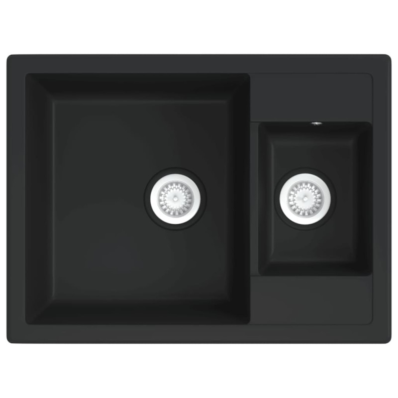 Produktbild för Diskho med bräddavlopp dubbla hoar svart granit