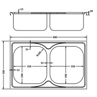 Produktbild för Dubbla diskhoar silver 800x500x155 mm rostfritt stål