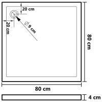Produktbild för Duschkar fyrkantigt ABS svart 80x80 cm