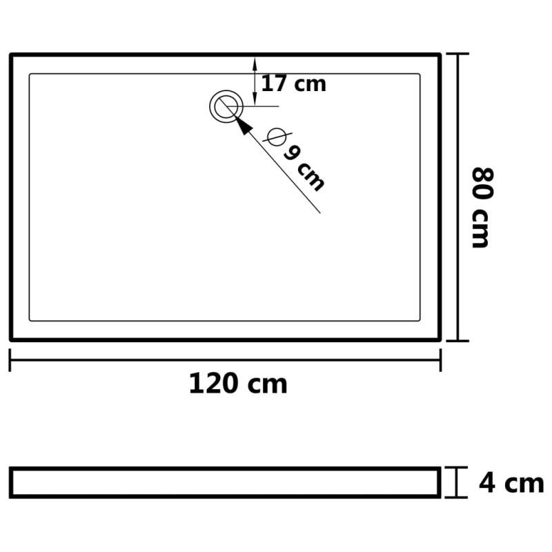 Produktbild för Duschkar rektangulärt ABS svart 80x120 cm