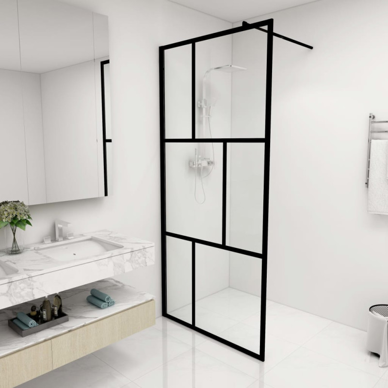 Produktbild för Duschvägg till duschkabin härdat glas svart 90x195 cm