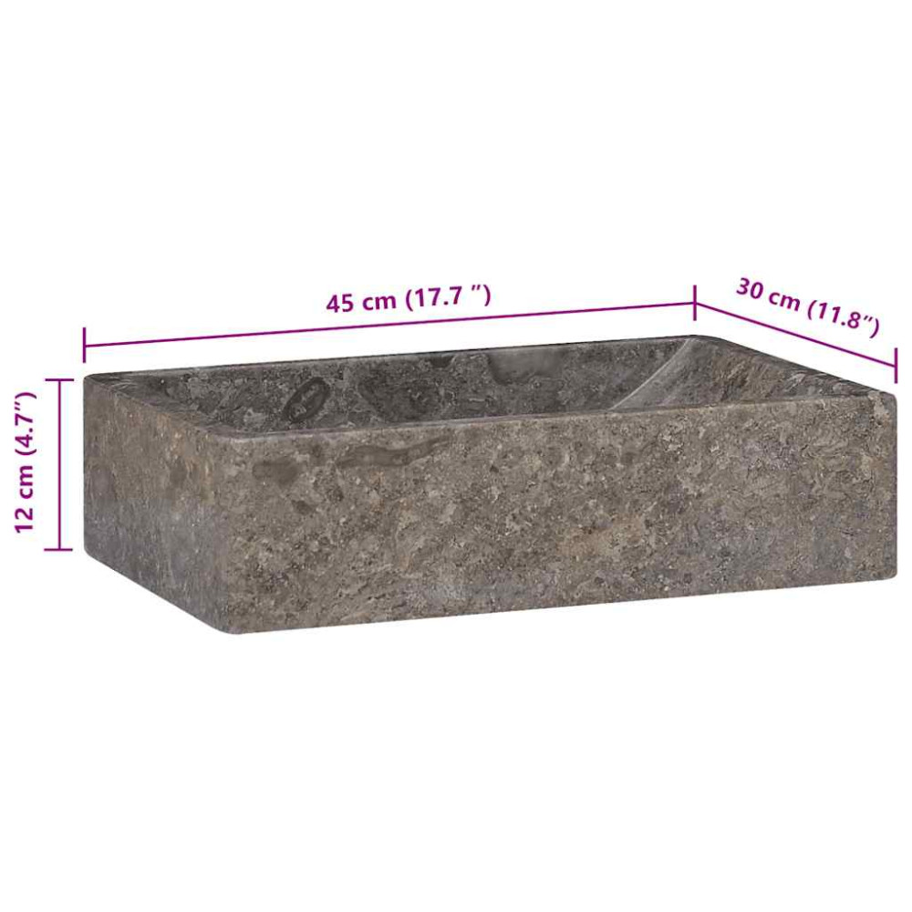 Produktbild för Handfat 45x30x12 cm marmor grå högglans