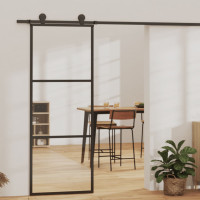 Produktbild för Skjutdörr ESG-glas och aluminium 76x205 cm svart