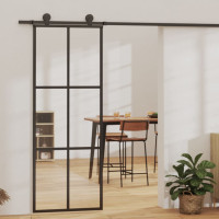 Produktbild för Skjutdörr ESG-glas och aluminium 76x205 cm svart