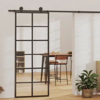 Produktbild för Skjutdörr ESG-glas och aluminium 76x205 cm svart