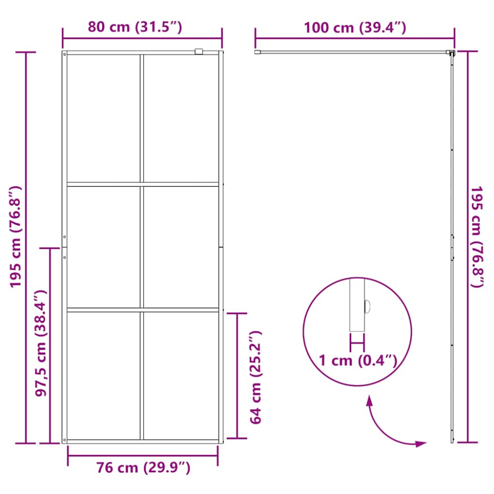 Produktbild för Duschvägg med klart ESG-glas 80x195 cm svart