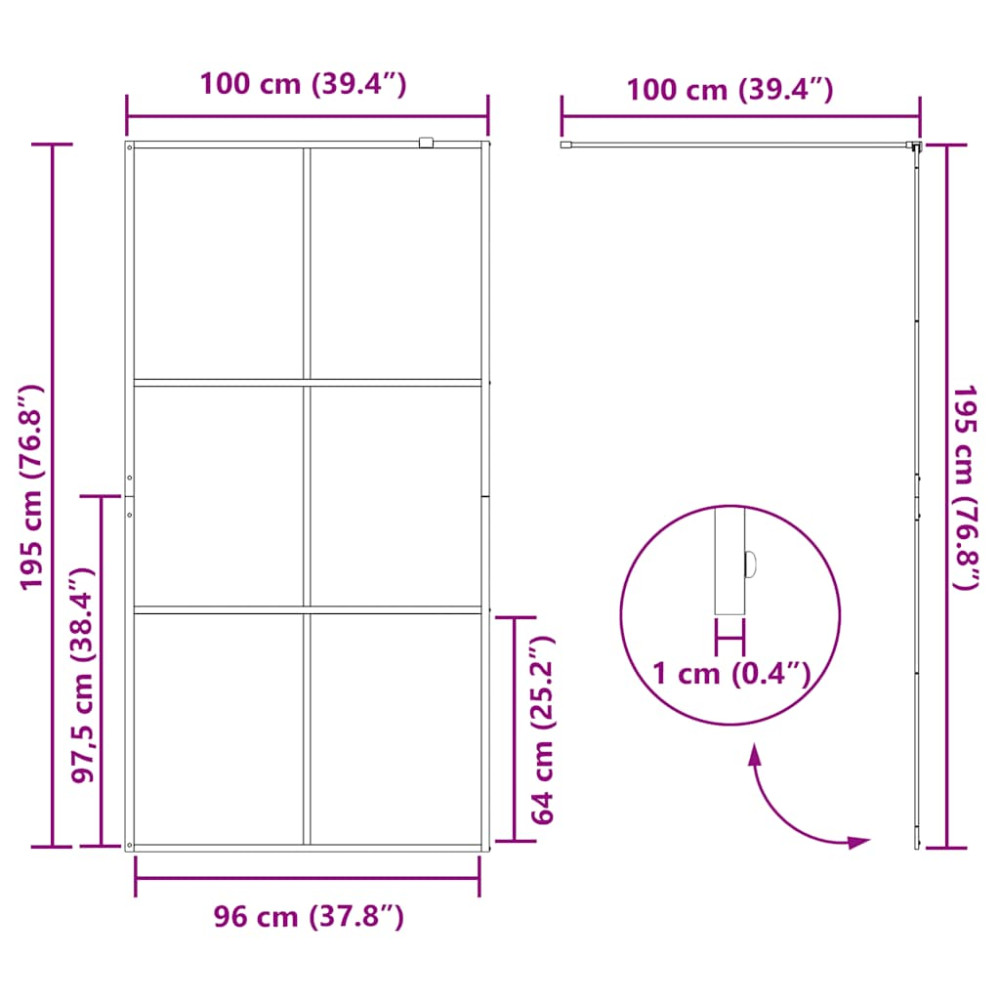 Produktbild för Duschvägg med klart ESG-glas 100x195 cm svart