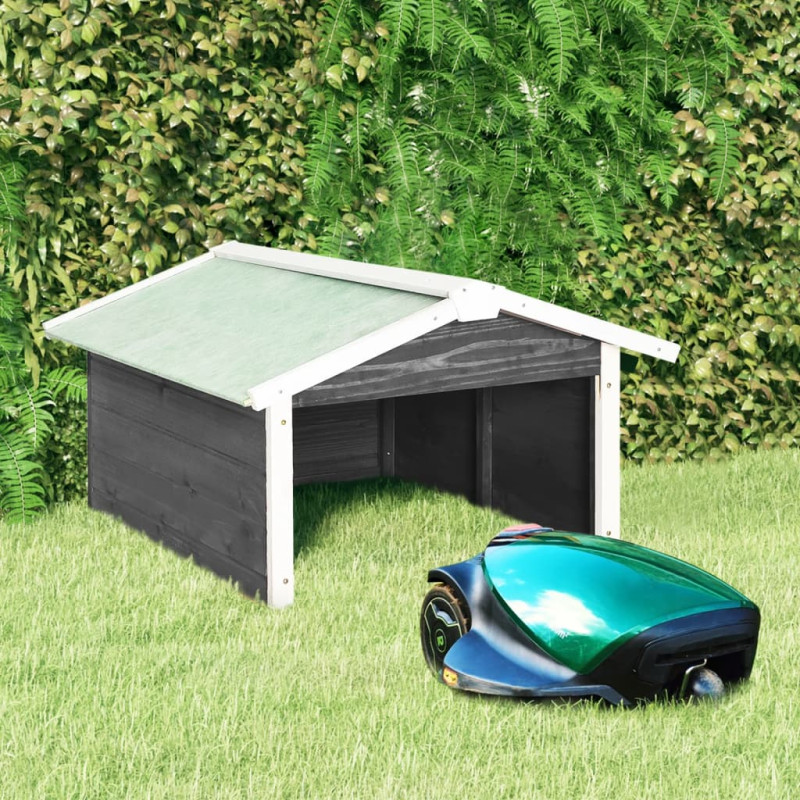 Produktbild för Garage för robotgräsklippare 72x87x50 cm grå och vit granträ