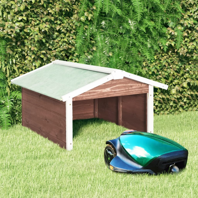 Produktbild för Garage för robotgräsklippare 72x87x50 cm mocca och vit granträ
