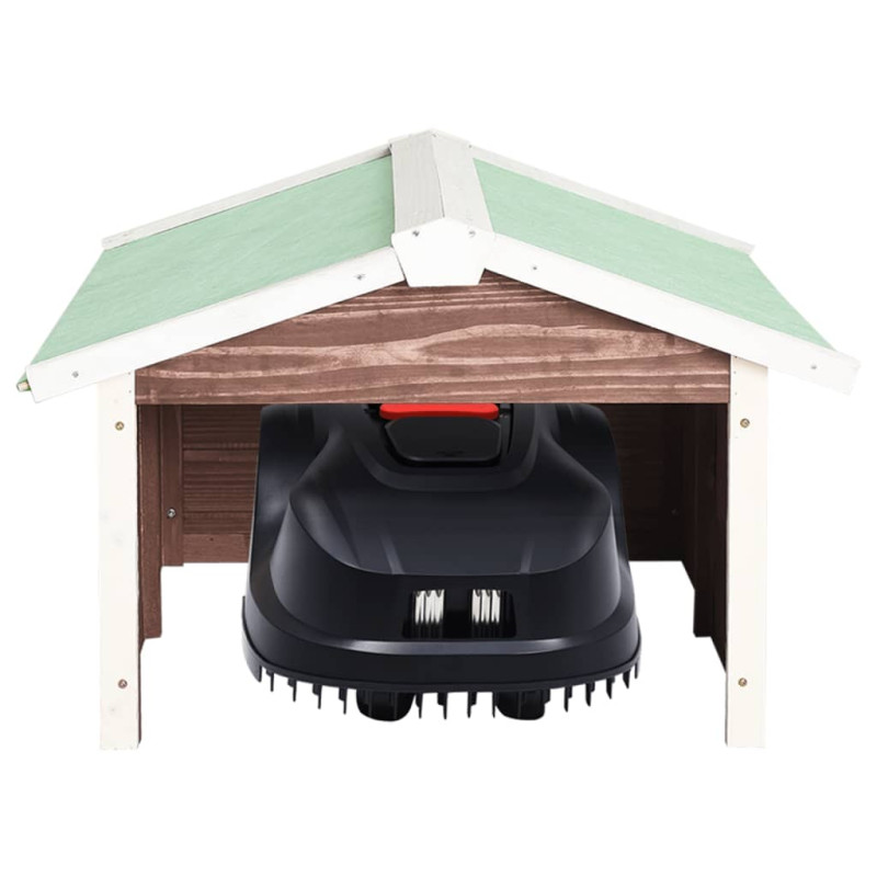 Produktbild för Garage för robotgräsklippare 72x87x50 cm mocca och vit granträ