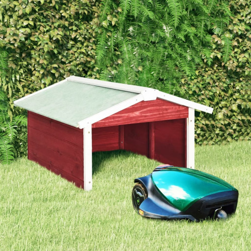 vidaXL Garage för robotgräsklippare 72x87x50 cm röd och vit granträ