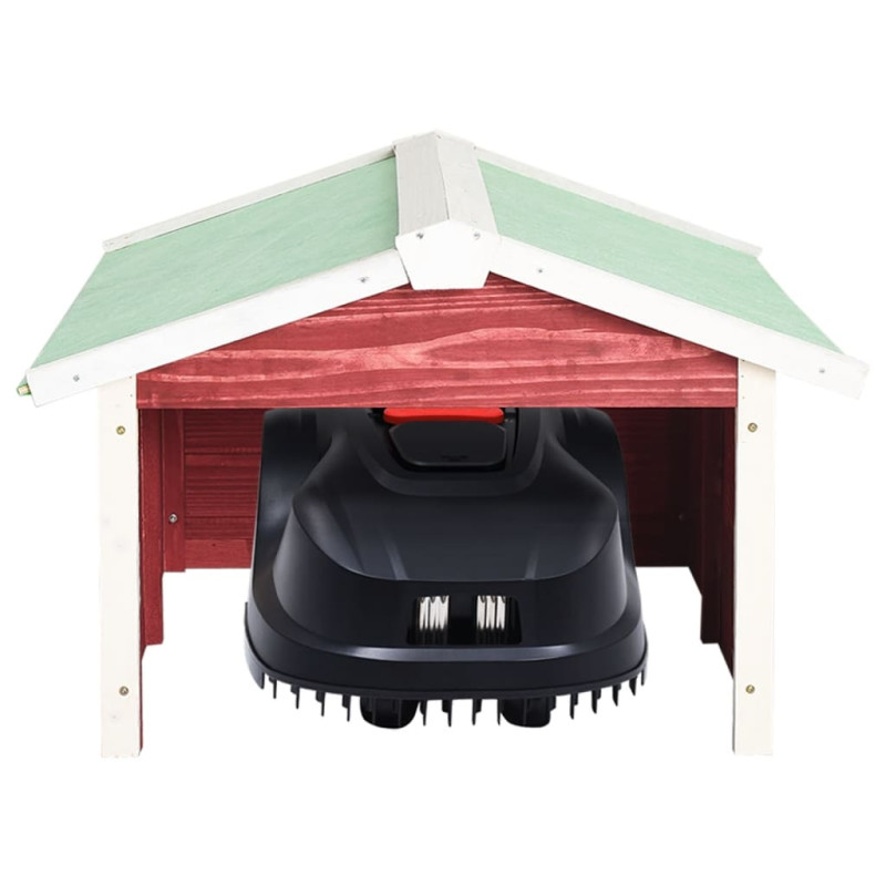 Produktbild för Garage för robotgräsklippare 72x87x50 cm röd och vit granträ