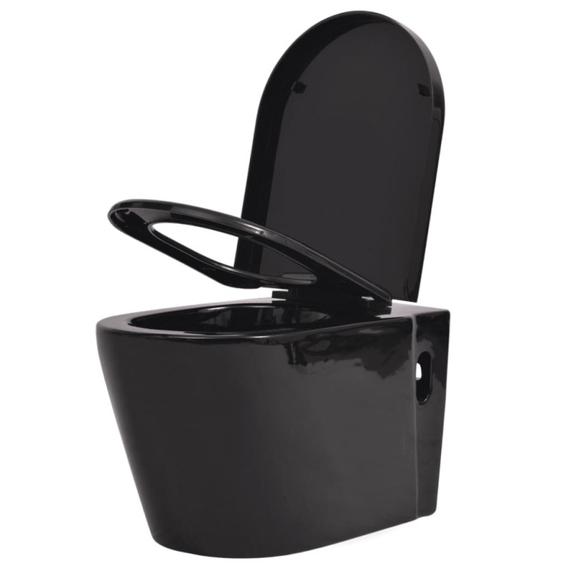 Produktbild för Toalettstol vägghängd keramisk svart