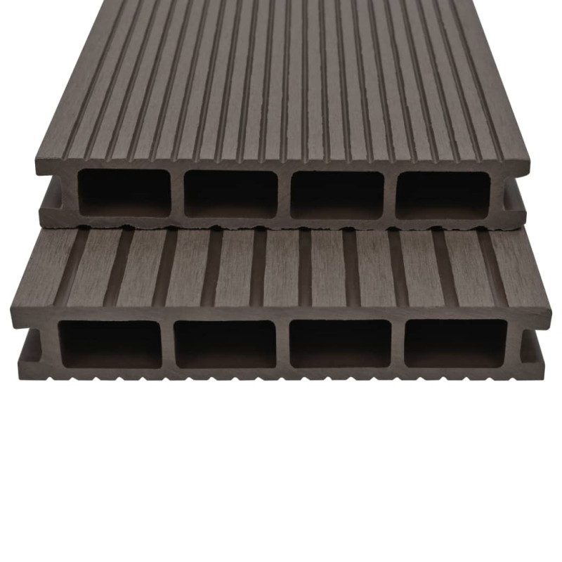Produktbild för WPC ihåliga golvplattor med tillbehör 26 m² 2,2 m mörkbrun