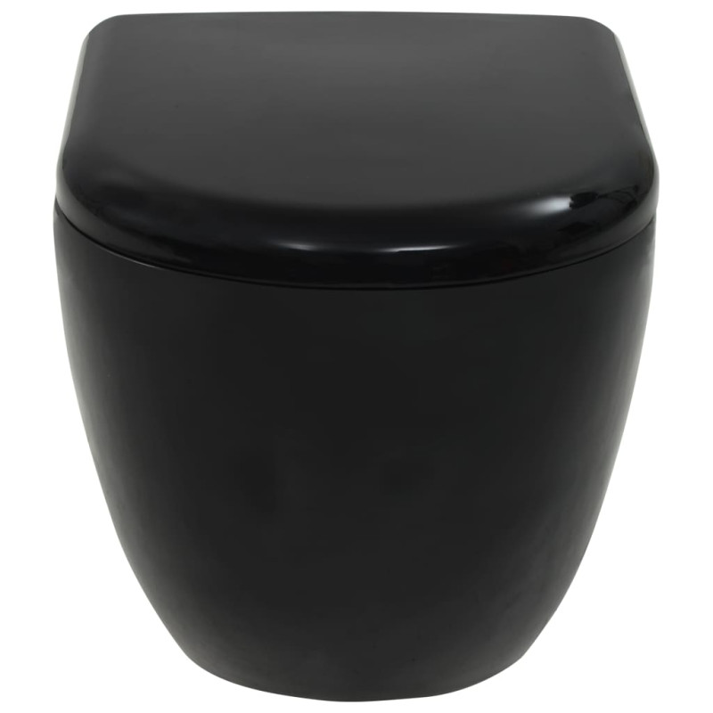 Produktbild för Vägghängd toalett med dold cistern keramik svart
