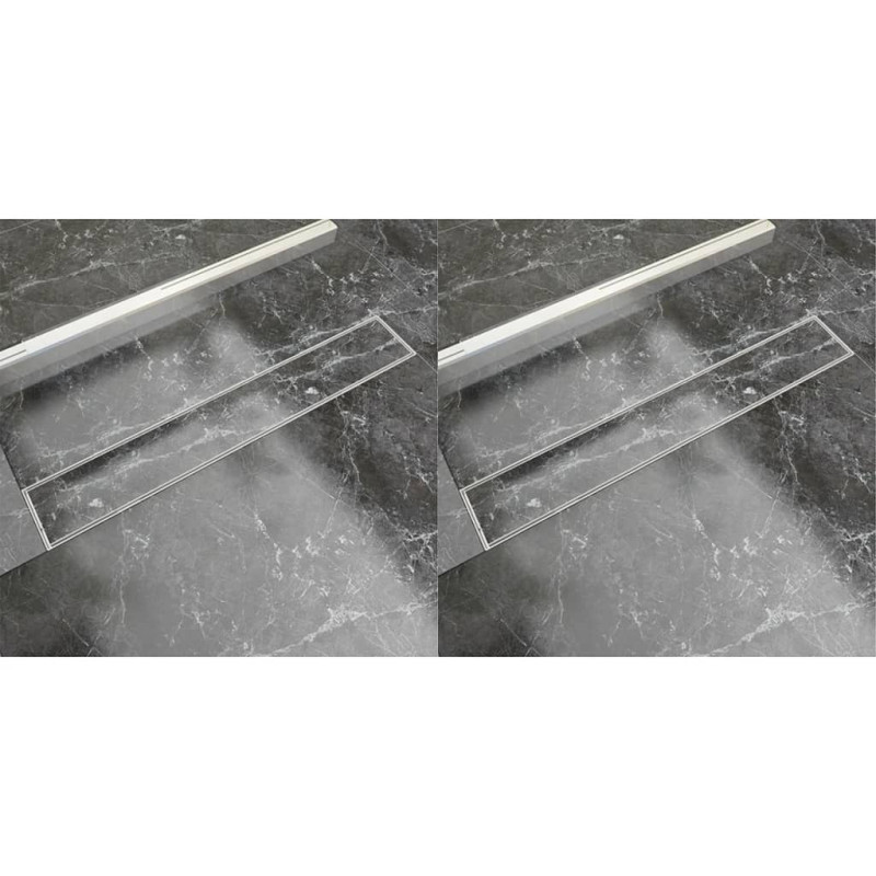 Produktbild för Avlång golvbrunn 2 st rostfritt stål 730x140 mm