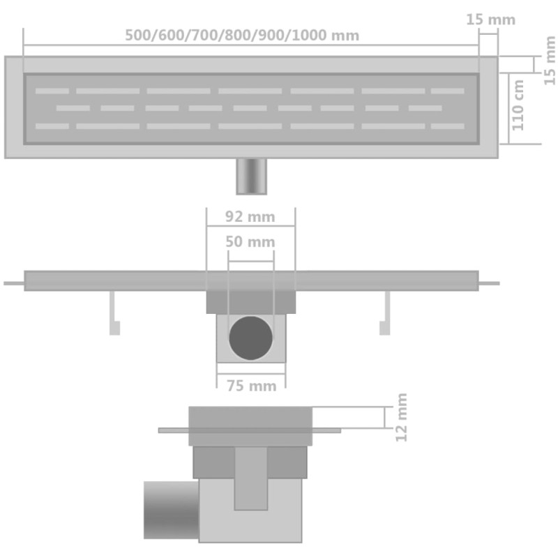 Produktbild för Avlång golvbrunn 2 st rak rostfritt stål 530x140 mm