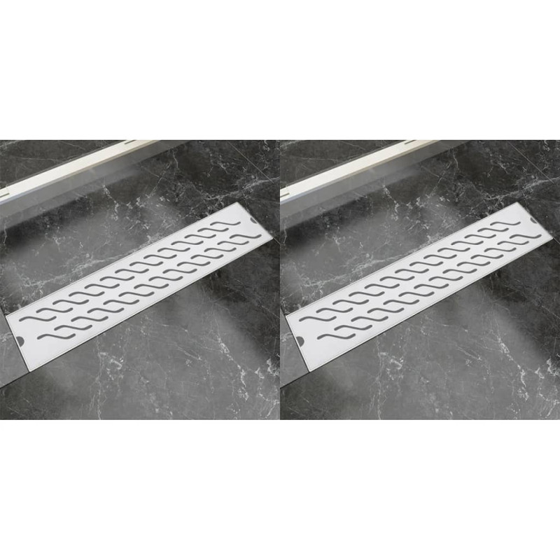 Produktbild för Avlång golvbrunn 2 st vågig rostfritt stål 530x140 mm