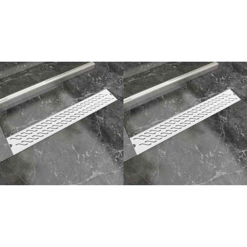 Produktbild för Avlång golvbrunn 2 st vågig rostfritt stål 730x140 mm