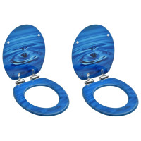 Produktbild för Toalettsitsar med mjuk stängning 2 st MDF vattendroppar blå