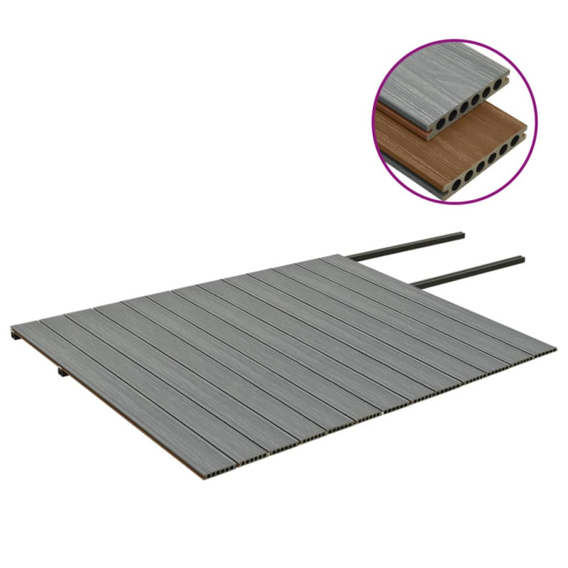 Produktbild för WPC-golvplattor med tillbehör brun och grå 26 m² 2,2 m