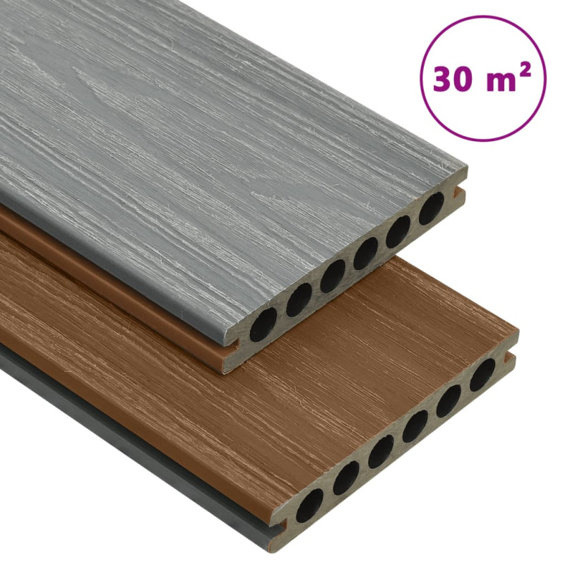 Produktbild för WPC-golvplattor med tillbehör brun och grå 30 m² 2,2 m