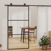 Produktbild för Skjutdörr med beslagset ESG glas och aluminium 102x205 cm