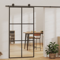 Produktbild för Skjutdörr med beslagset ESG glas och aluminium 102x205 cm