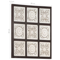 Produktbild för Handsnidad väggpanel MDF 60x60x1,5 cm brun och vit