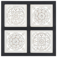 Produktbild för Handsnidad väggpanel MDF 40x40x1,5 cm svart och vit