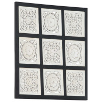 Produktbild för Handsnidad väggpanel MDF 60x60x1,5 cm svart och vit