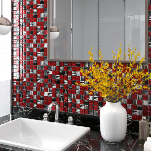vidaXL Mosaikplattor 11 st svart och röd 30x30 cm glas