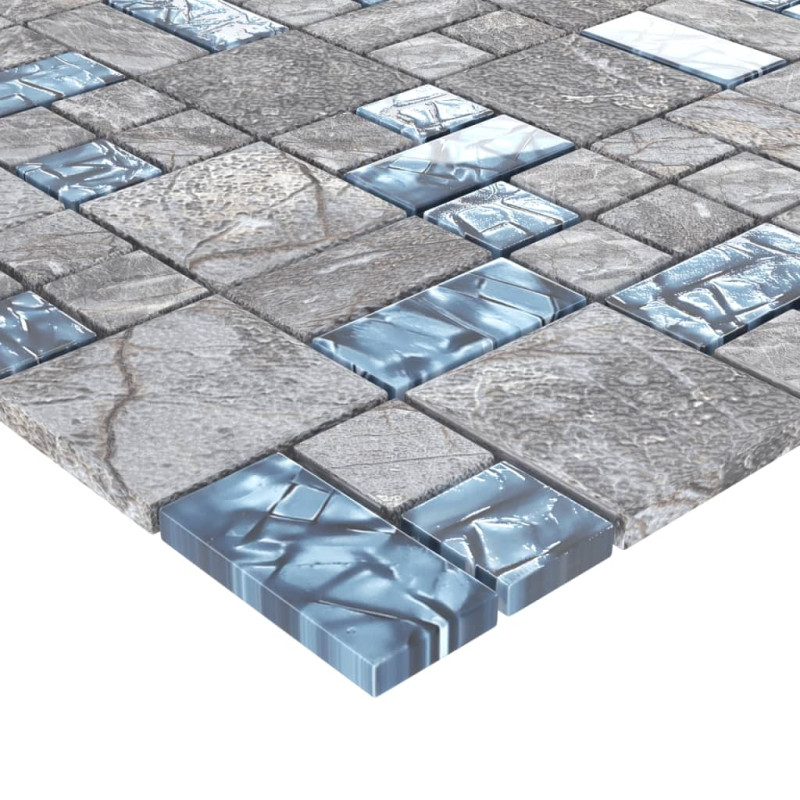 Produktbild för Mosaikplattor 11 st grå och blå 30x30 cm glas