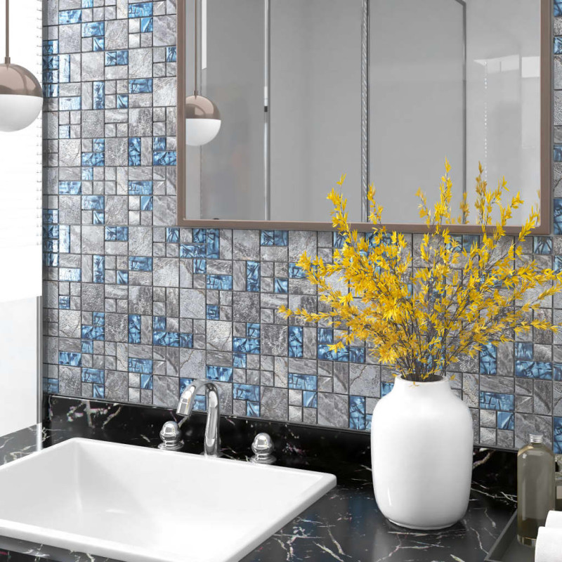 Produktbild för Mosaikplattor 22 st grå och blå 30x30 cm glas