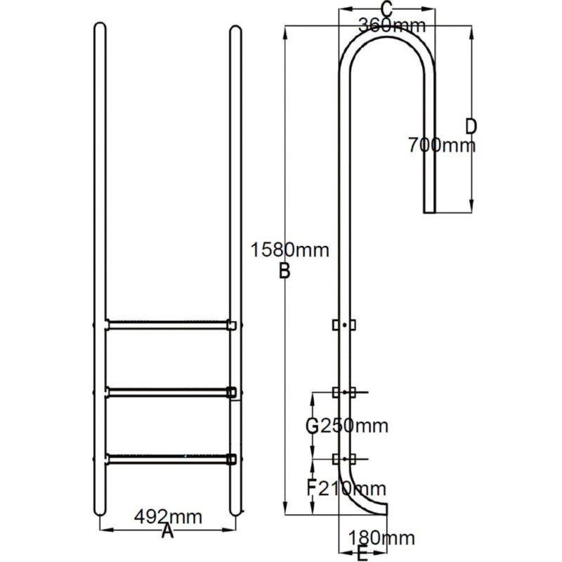 Produktbild för Poolstege 3 steg rostfritt stål 304 120 cm