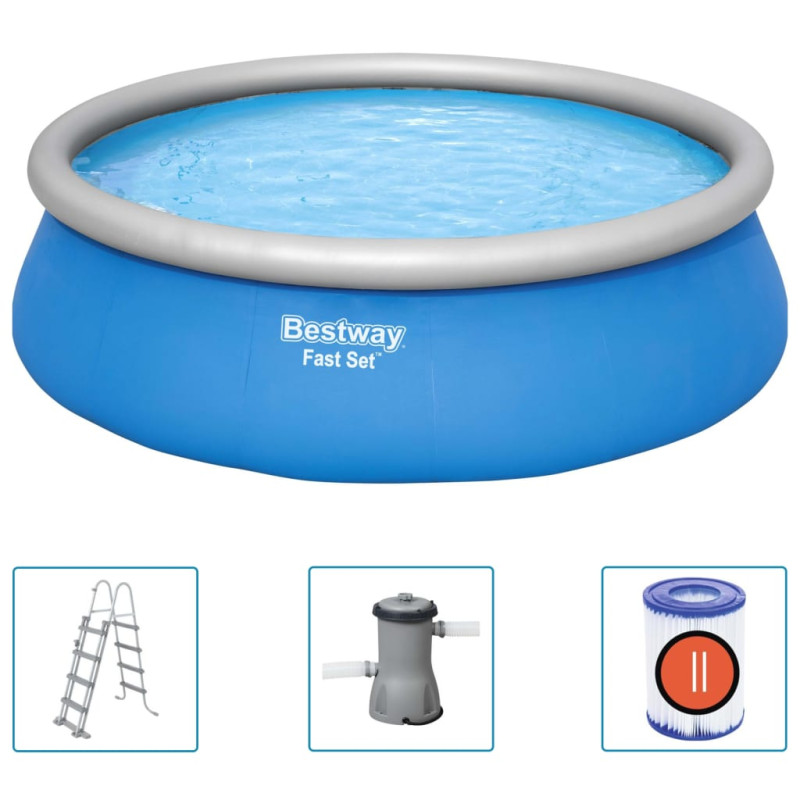 Produktbild för Bestway Uppblåsbar pool Fast Set rund 457x122 cm