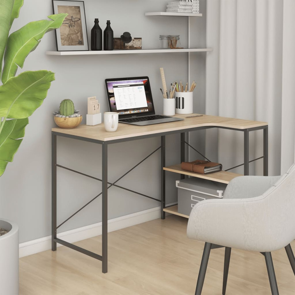 Produktbild för Datorbord svart och ek 110x72x70 cm spånskiva
