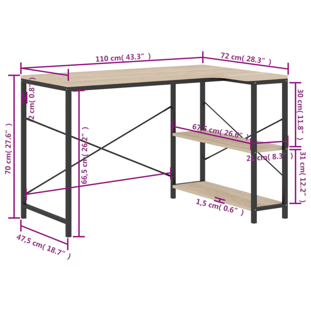 Produktbild för Datorbord svart och ek 110x72x70 cm spånskiva