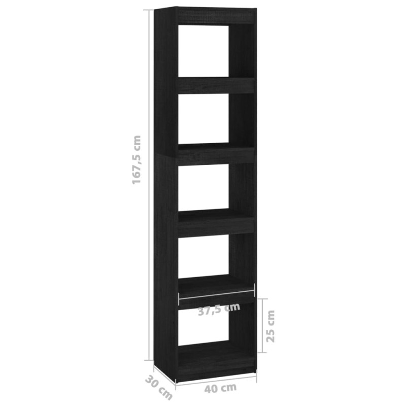 Produktbild för Bokhylla/rumsavdelare svart 40x30x167,5 cm massiv furu