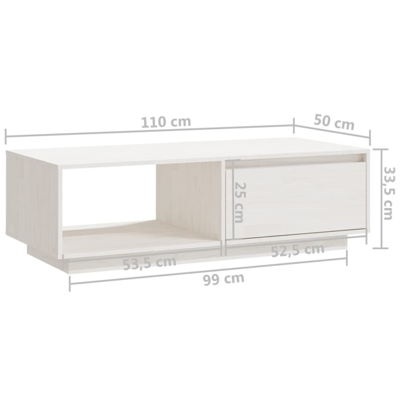 Produktbild för Soffbord vit 110x50x33,5 cm massiv furu