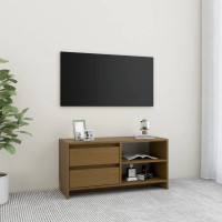 Miniatyr av produktbild för TV-bänk honungsbrun 80x31x39 cm massiv furu