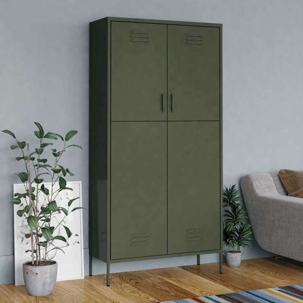Produktbild för Garderob olivgrön 90x50x180 cm stål