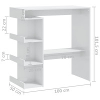 Miniatyr av produktbild för Barbord med förvaringshyllor vit högglans 100x50x101,5 cm