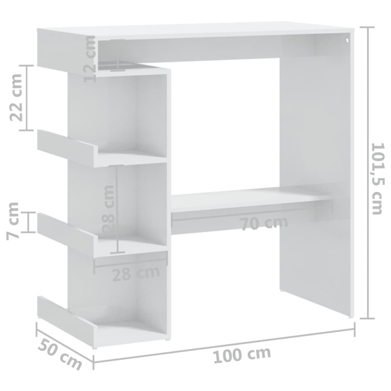 Produktbild för Barbord med förvaringshyllor vit högglans 100x50x101,5 cm