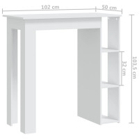 Produktbild för Barbord med hylla vit 102x50x103,5 cm konstruerat trä