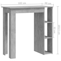Miniatyr av produktbild för Barbord med hylla betonggrå 102x50x103,5 cm konstruerat trä