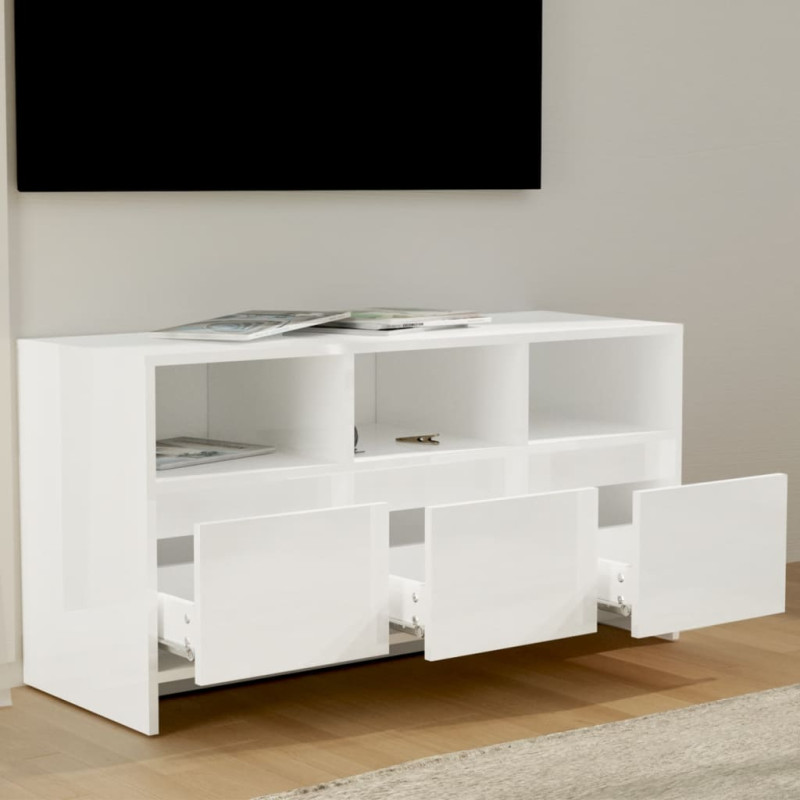 Produktbild för Tv-bänk vit högglans 102x37,5x52,5 cm konstruerat trä