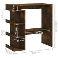 Miniatyr av produktbild för Barbord med hyllor rökfärgad ek 100x50x101,5 cm konstruerat trä