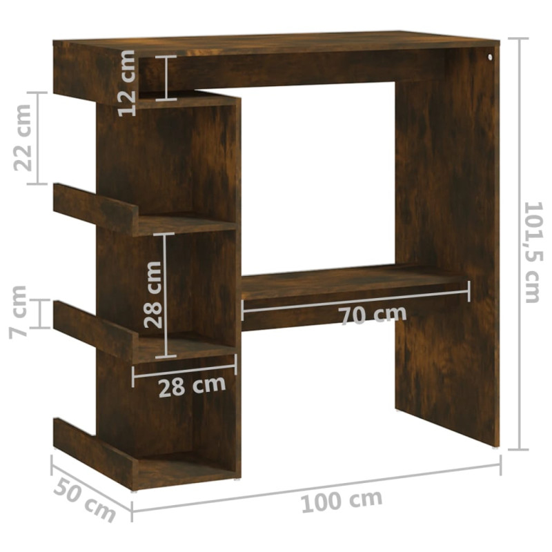 Produktbild för Barbord med hyllor rökfärgad ek 100x50x101,5 cm konstruerat trä